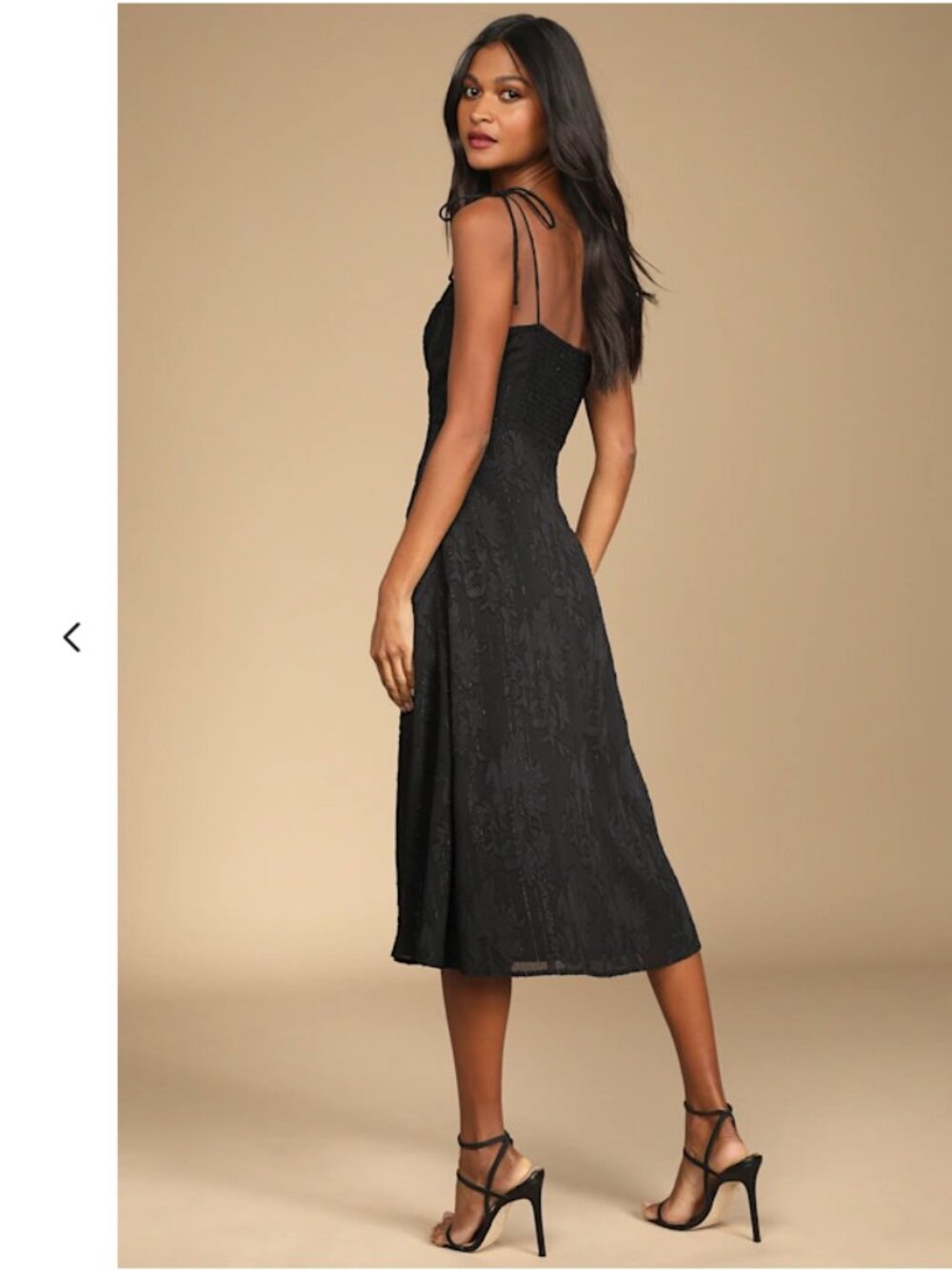 Lulu's Black Floral Jacquard Tie-Strap Midi Dress - Picture 1 of 7